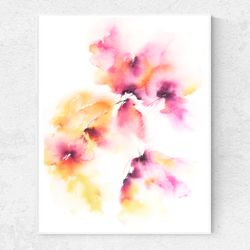Floral wall art Watercolor abstract pink yellow flowers Original painting Living room Bedroom wall art Impressionist art