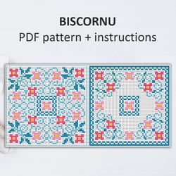 BP035 Biscornu cross stitch pattern in PDF - Pincushion needle bed xstitch pattern in PDF format - Instant download