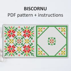 BP036 Biscornu cross stitch pattern in PDF - Pincushion Christmas xstitch pattern in PDF format - Instant download