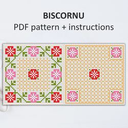 BP037 Biscornu cross stitch pattern in PDF - Pincushion needle bed xstitch pattern in PDF format - Instant download