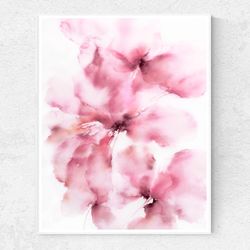 Neutral wall art Soft pink abstract flowers Watercolor floral painting Original art Bedroom Living room Nursery wall art