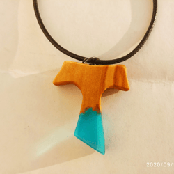 Olive tau cross pendant Resin wood christian necklace Wooden Catholic gift for men
