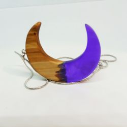 Muslim crescent necklace Resin wood moon pendant Moon phase choker