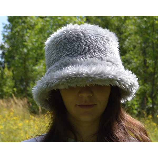 Faux fur bucket hat. Fashion gray teddy hat. Cute fluffy hat. Fuzzy bucket hats. Furry bucket hat. Sherpa fur bucket hat