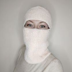 Plush balaclava crochet Pastel balaclava hand knit Trendy balaclava for teens Fluffy balaclava face mask