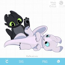 cute dragon babies toothless & light fury svg, night fury svg layered, how to train your dragon svg baby dragons clipart