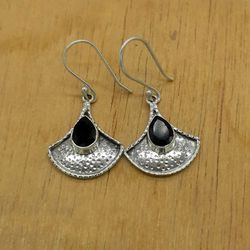 Black Onyx 925 Sterling Silver Hammered Hatchet Earrings