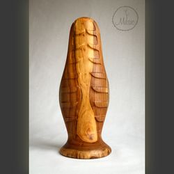 Decorative desk lamp. Wood sculpture accent lamp. Wooden bedside lamp. Modern led lamp. Hand carved unique wood lamp.