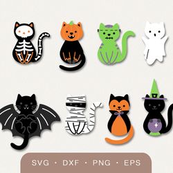 Halloween cats SVG files, Halloween cats clipart illustration bundle