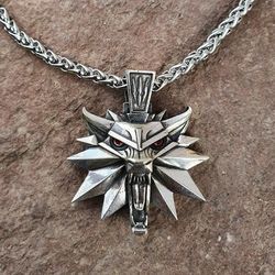 witcher pendant sterling steerling silver 925 wild hunt iii necklace wolf medallion wolf school, wild hunt, geralt. free