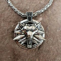 The WitcherMedalion Sterling silver 925 Wild Hunt III Necklace Wolf Medallion, Witcher, Geralt of Rivia. FREE Engraving