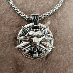 the witchermedalion sterling silver 925 wild hunt iii necklace wolf medallion, witcher, geralt of rivia. free engraving