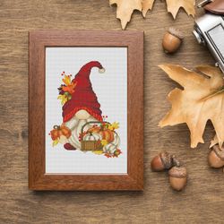 Autumn gnome, Fall cross stitch, Gnome cross stitch, Pumpkin cross stitch, Thanksgiving day