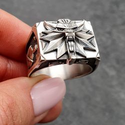 witcher ring sterling silver 925 wild hunt iii, wolf ring wolf school, wolf ring, witcher ring