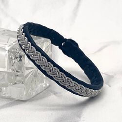 Classic thin leather bracelet for men and women. Sami bracelet made of genuine leather. Scandinavian wrap bracelet.