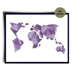 World map cross stitch pattern, Purple cross stitch pattern, Geometric embroidery, Instant download, Digital PDF