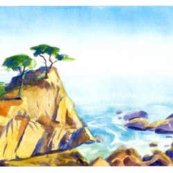 Monterey Painting Watercolor Original Art California Artwork Seascape Painting Small 8 by 12 inches