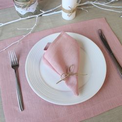 Pink linen placemats set / custom cloth placemats / fabric modern table mats / fall placemats / natural placemats gift