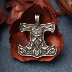 Mjolnir Thor Hammer pendant on leather cord. Viking handcrafted necklace. Scandinavian jewelry. Thor pagan god power