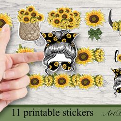 Printable stickers sunflowers.