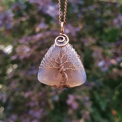 agate copper tree of life wire wrap pendant, 10th wedding anniversary gift for her, 10 year anniversary gift for wife