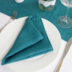 teal linen napkins set / cloth napkins / custom dinner napkins / bridal shower napkin bulk / wedding table decor