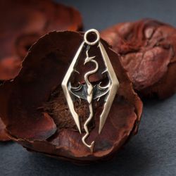 Dragon pendant on black leather cord. Skyrim game handmade necklace. Gamer Dragon jewelry. Gothic dragon present