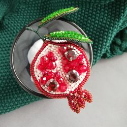Pomegranate brooch, red fruit pin, vegan gift, handmade jewelry for women