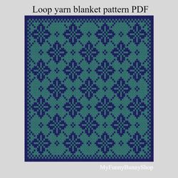 Loop yarn Finger knitted Rhombus Flowers blanket pattern PDF Download
