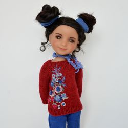 Embroidered cardigan for dolls: Ruby Red Fashion Friends, Little Darling and Paola Reina