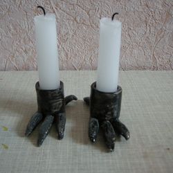 Set ceramic candlesticks Raven Paws. Gothic Candle Holder. Merry Creepmas. Handmade