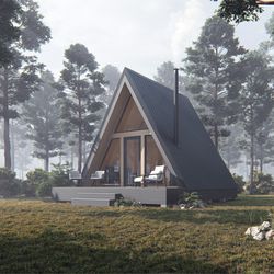 small a frame cabin plans with one lofted bedroom and deck