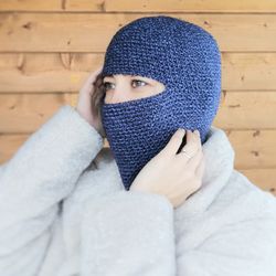 Crochet balaclava, blue balaclava, women accessory