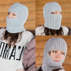 Crochet balaclava, balaclava, grey balaclava, winter hat