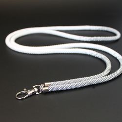 Silver white medical lanyard for card holder, cute beaded teacher lanyard, perfect gift for coworkers