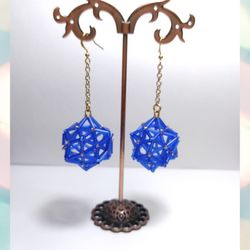 Blue geometric earrings beaded earrings volumetric dangle earrings chain earrings