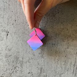 light wooden earrings, earrings hand painted wooden painted, square wooden earrings, pink wooden earrings, size 1,2"