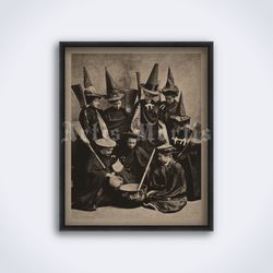 Witches cooking, vintage Halloween photo, witchy party decor, printable art, print, poster (Digital Download)