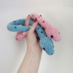 Crochet snake, Handmade snake toy, Snake stuffed animals, Collectible snake, Pink snake, Blue snake, Couples snake,
