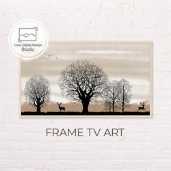 Samsung Frame TV Art | Beige Abstract Digital Landscape with Reindeers For The Frame TV | Contemporary Art