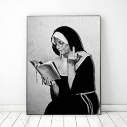 Funny nun middle finger Vintage photo printable , Vintage Photo Print, Black and White Photo, Photo Art Print, Wall Art