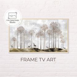 Samsung Frame TV Art | Beige Abstract Digital Landscape with Reindeers For The Frame TV | Contemporary Art