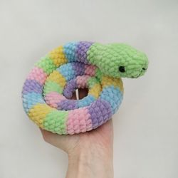 Snake plush, Raindow cute snake, Five Color Rainbow Stuffed amigurumi snake, Rainbow knit stuffed snake gift,