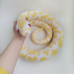 Big crochet python 65", Handmade snake, Yellow python stuffed animals, Collectible snake, Snake plushie, Snake decor