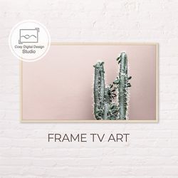 Samsung Frame TV Art | 4k Cactus Flower Art Pink Background For The Frame Tv | Digital Art Frame Tv | Instant Download