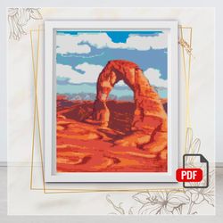 Arches National park Modern Cross Stitch Pattern, nature counted cross stitch chart, mountain, hoop art, instant downloa