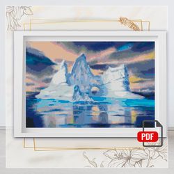 auyuittuq national park cross stitch pattern, nature counted cross stitch chart, mountain, hoop art, instant downloa