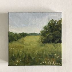 Landscape Oil Painting Counryside art Original Modern Art Neutral Landscape Small Painting