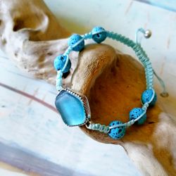 Aqua blue Sea Glass Bracelet FREE SHIPPING Beach Bracelet for Beach Wedding Jewelry. Handmade Bracelet Gift for Mom
