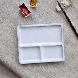 Plein air paint palette/ Mini art palette/FOR ORDER/Ceramic paint palette/ Slab clay white tray/ Gift for artists